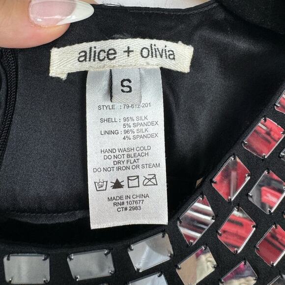 Alice & Olivia Black Lined Silk Dress with Jeweled Collar Size Small - Picture 6 of 8